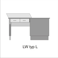 Biurko LW typ L duże narożne biurko w kształcie litery L z regulowaną wysokością i regulowanym blatem. Dodatkowo z 2 szufladami z przodu oraz jedną szafką i szafką z boku Highslide JS